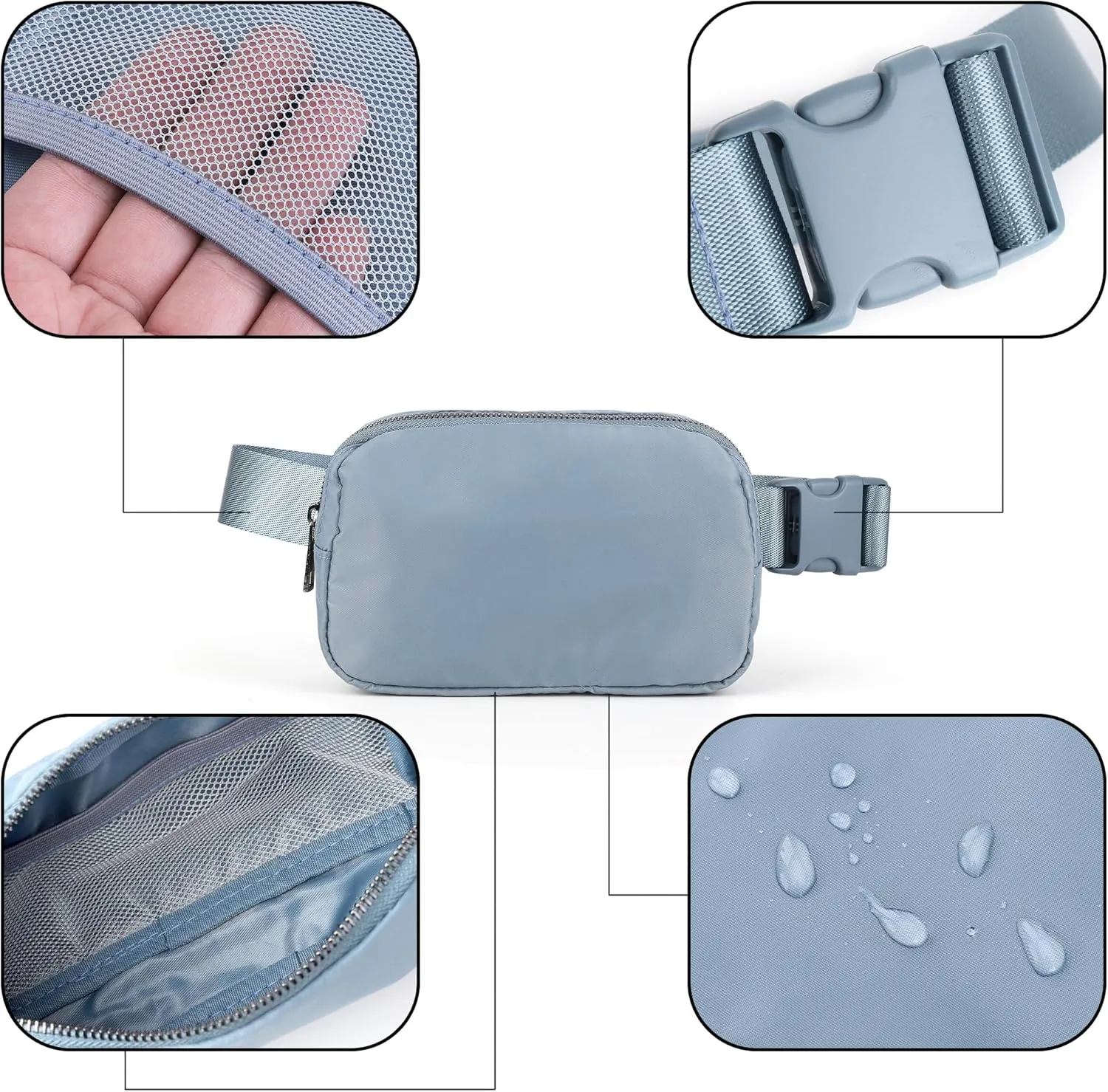ZPN Mini Fanny Pack Belt Bag for Women and Men, Fashionable Waterproof Waist Pack with Adjustable Strap for Traveling, Hiking, Jogging, Cycling (Bluish Grey)