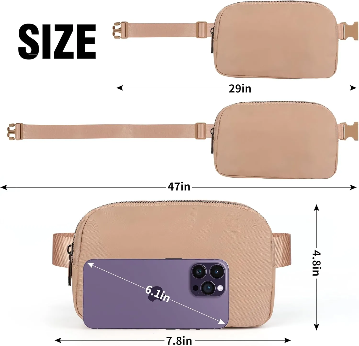 ZPN Mini Fanny Pack Belt Bag for Women and Men, Fashionable Waterproof Waist Pack with Adjustable Strap for Traveling, Hiking, Jogging, Cycling (Light Brown)