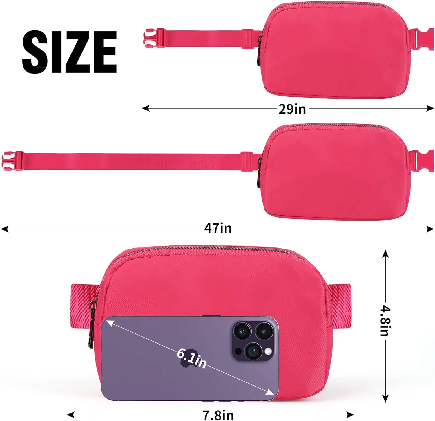 ZPN Mini Fanny Pack Belt Bag for Women and Men, Fashionable Waterproof Waist Pack with Adjustable Strap for Traveling, Hiking, Jogging, Cycling (Pink Glow)