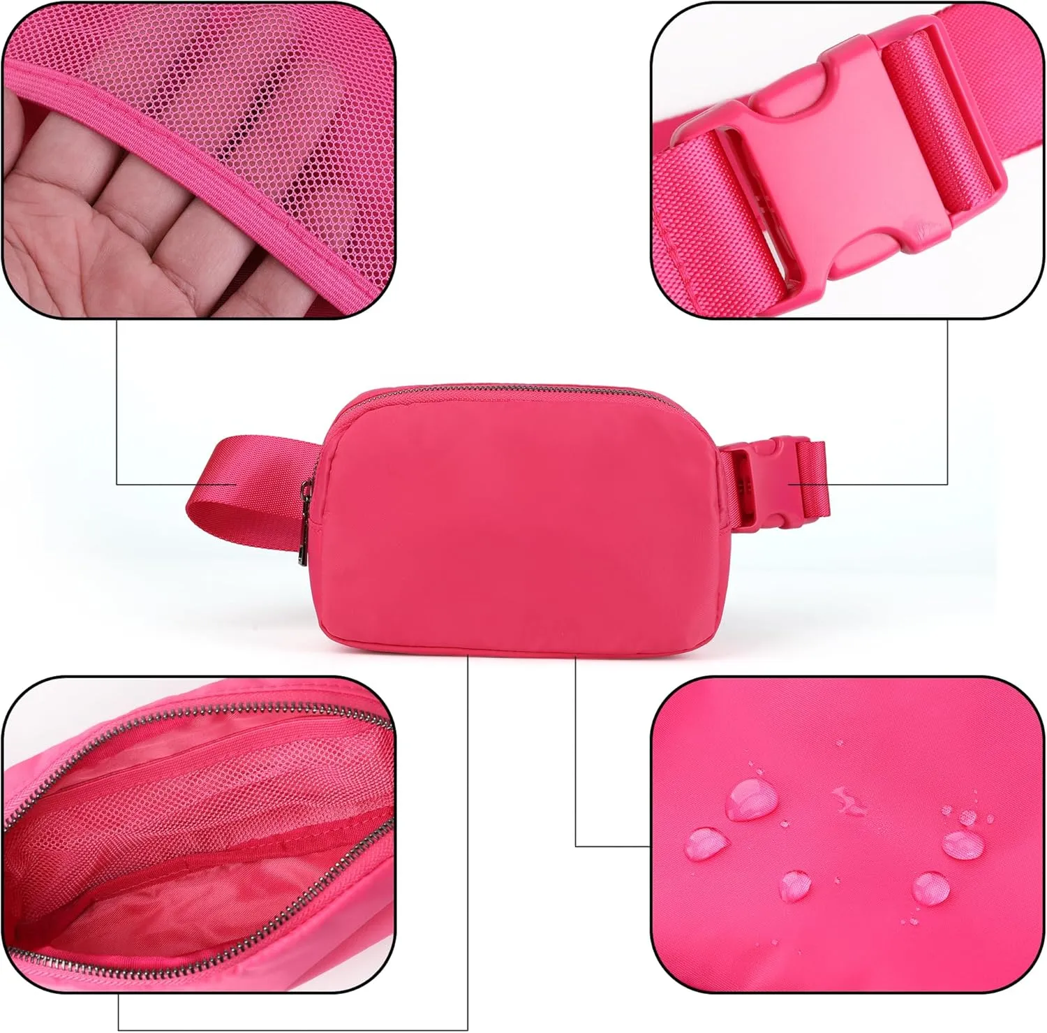 ZPN Mini Fanny Pack Belt Bag for Women and Men, Fashionable Waterproof Waist Pack with Adjustable Strap for Traveling, Hiking, Jogging, Cycling (Pink Glow)