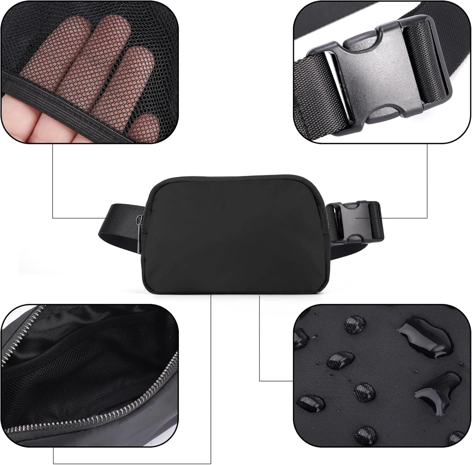 ZPN Mini Fanny Pack Black Belt Bag for Women and Men, Fashionable Waterproof Waist Pack with Adjustable Strap for Traveling, Hiking, Jogging, Cycling.