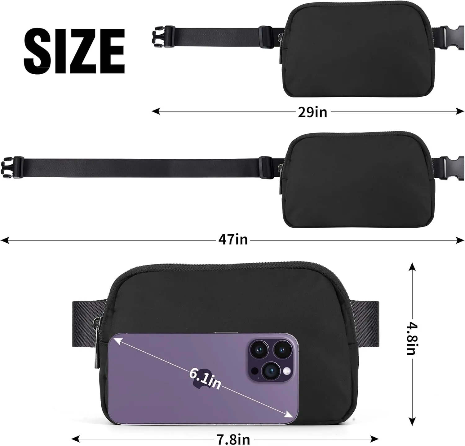 ZPN Mini Fanny Pack Black Belt Bag for Women and Men, Fashionable Waterproof Waist Pack with Adjustable Strap for Traveling, Hiking, Jogging, Cycling.