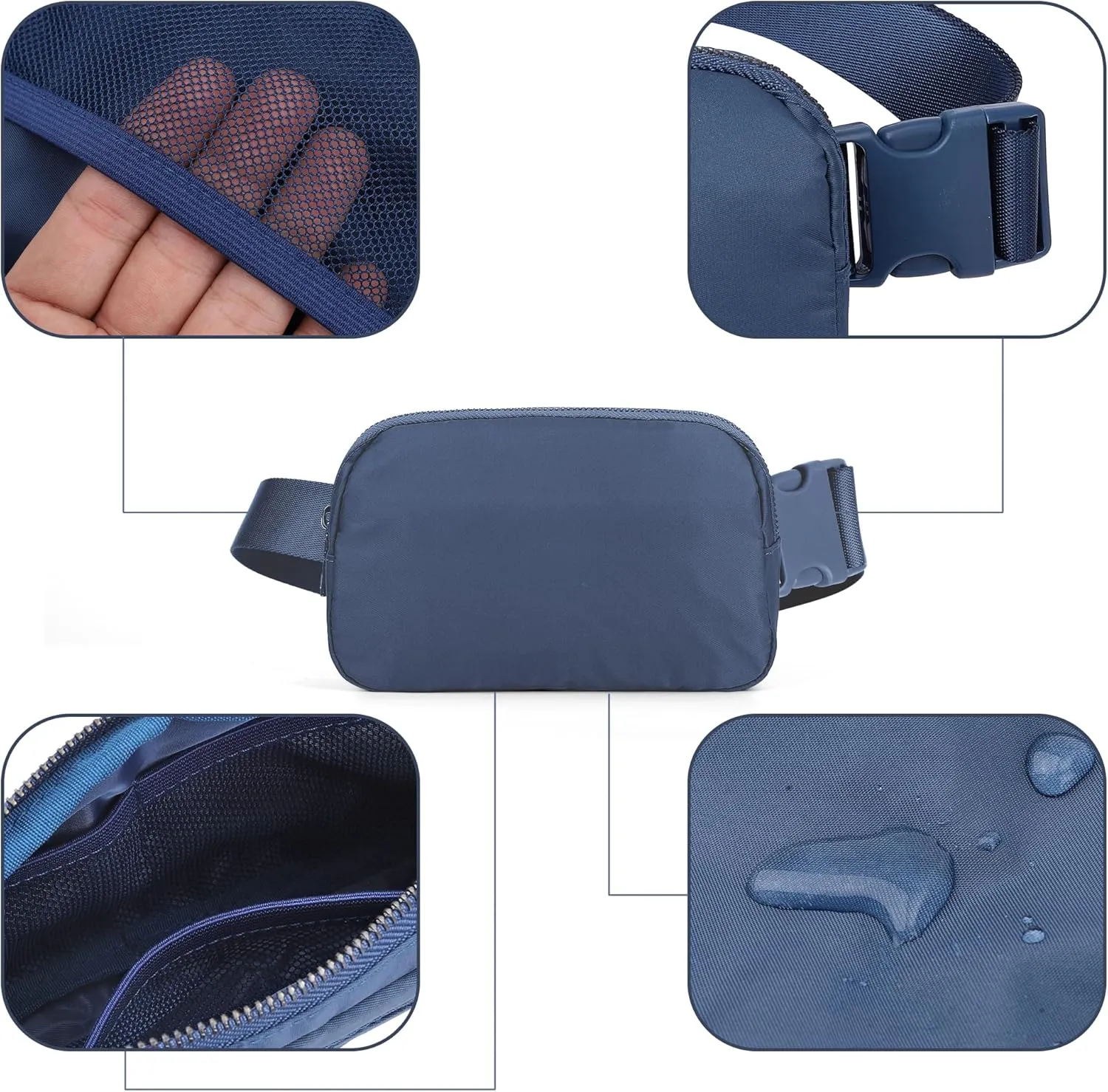 ZPN Mini Fanny Pack Blue Belt Bag for Women and Men, Fashionable Waterproof Waist Pack with Adjustable Strap for Traveling, Hiking, Jogging, Cycling