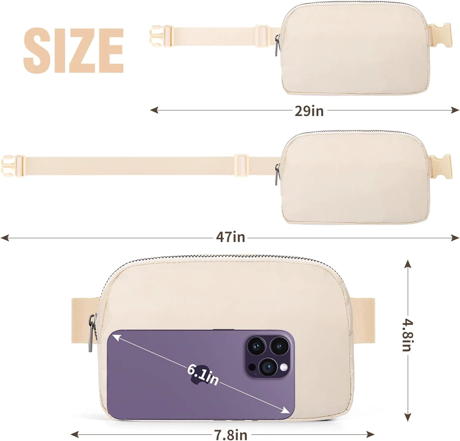 ZPN Mini Fanny Pack Creamy Belt Bag for Women and Men, Fashionable Waterproof Waist Pack with Adjustable Strap for Traveling, Hiking, Jogging, Cycling