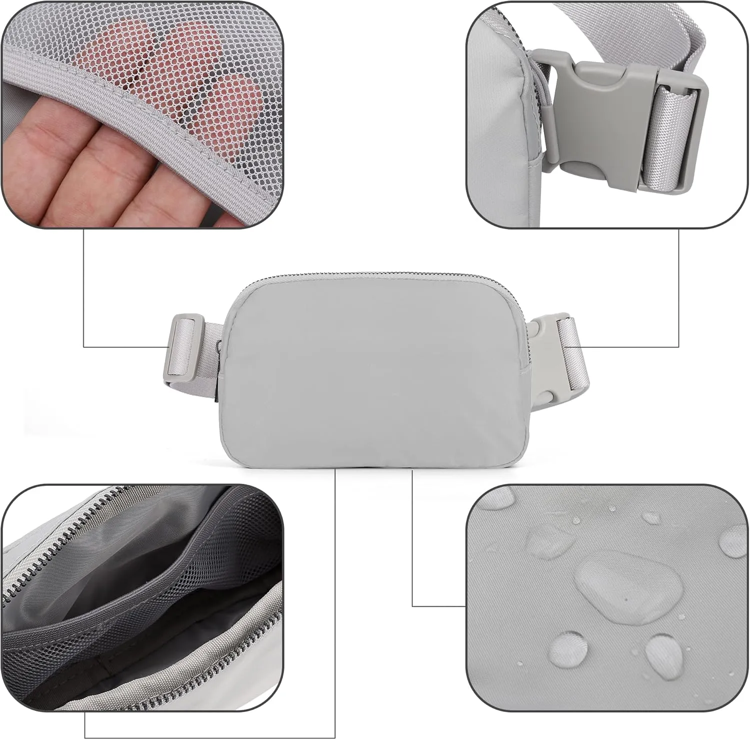 ZPN Mini Fanny Pack Gray Belt Bag for Women and Men, Fashionable Waterproof Waist Pack with Adjustable Strap for Traveling, Hiking, Jogging, Cycling