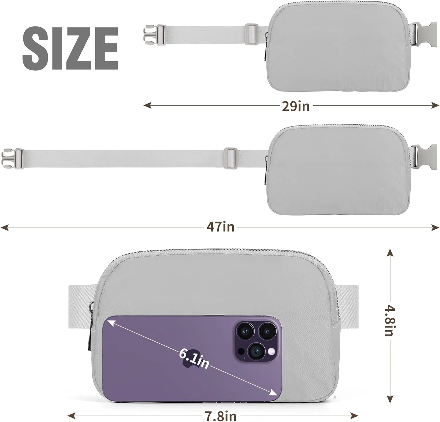 ZPN Mini Fanny Pack Gray Belt Bag for Women and Men, Fashionable Waterproof Waist Pack with Adjustable Strap for Traveling, Hiking, Jogging, Cycling
