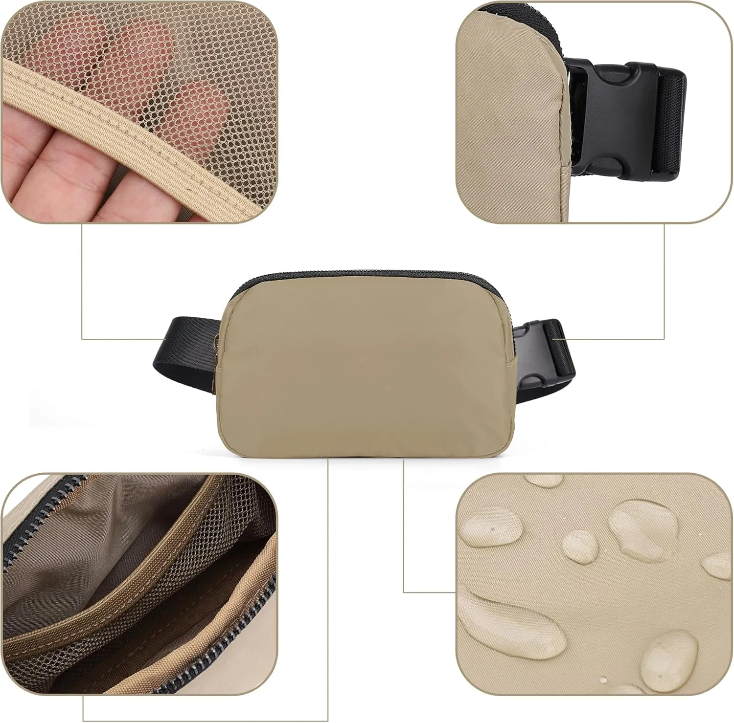ZPN Mini Fanny Pack Khaki Belt Bag for Women and Men, Fashionable Waterproof Waist Pack with Adjustable Strap for Traveling, Hiking, Jogging, Cycling