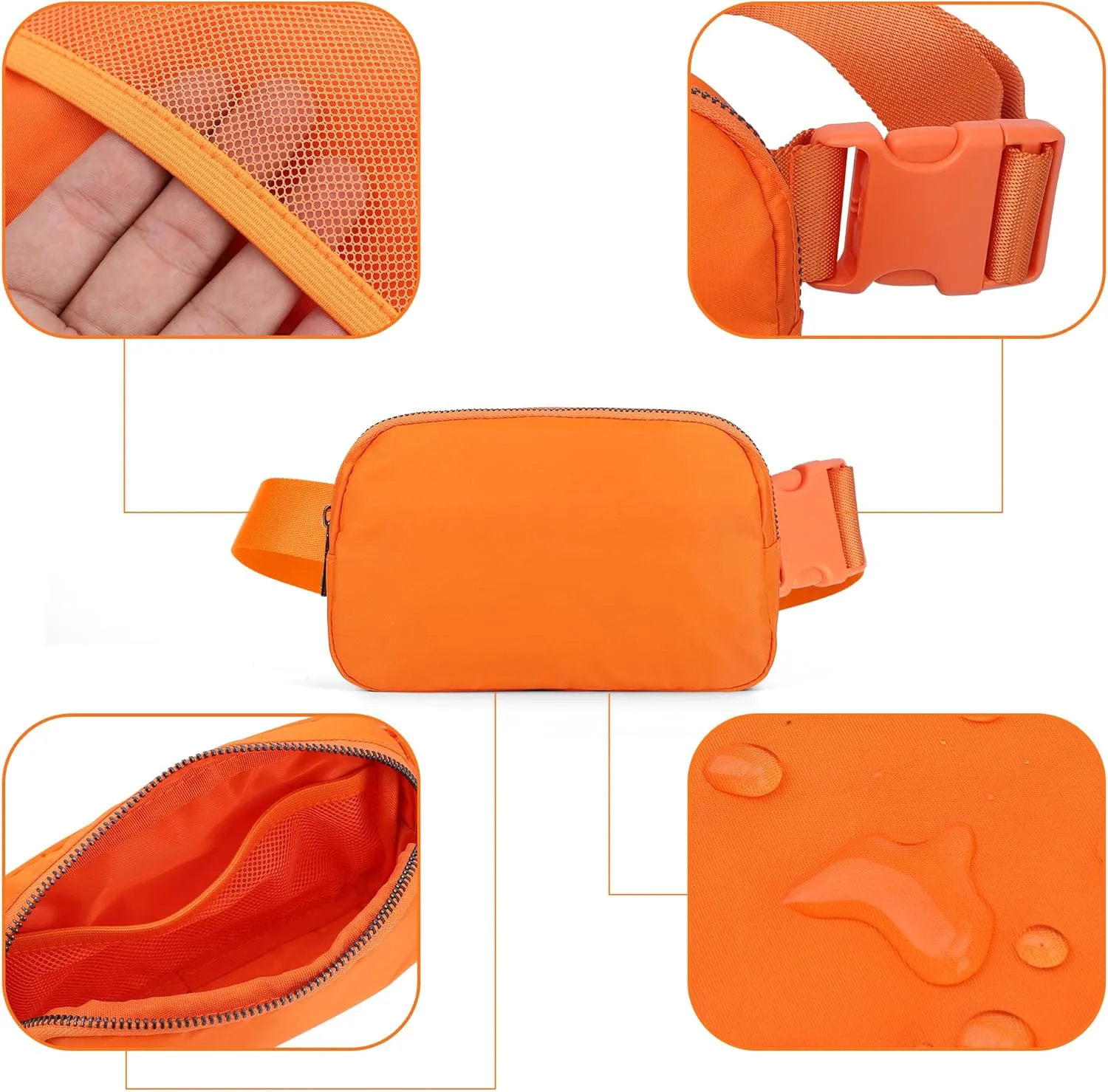 ZPN Mini Fanny Pack Orange Belt Bag for Women and Men, Fashionable Waterproof Waist Pack with Adjustable Strap for Traveling, Hiking, Jogging, Cycling