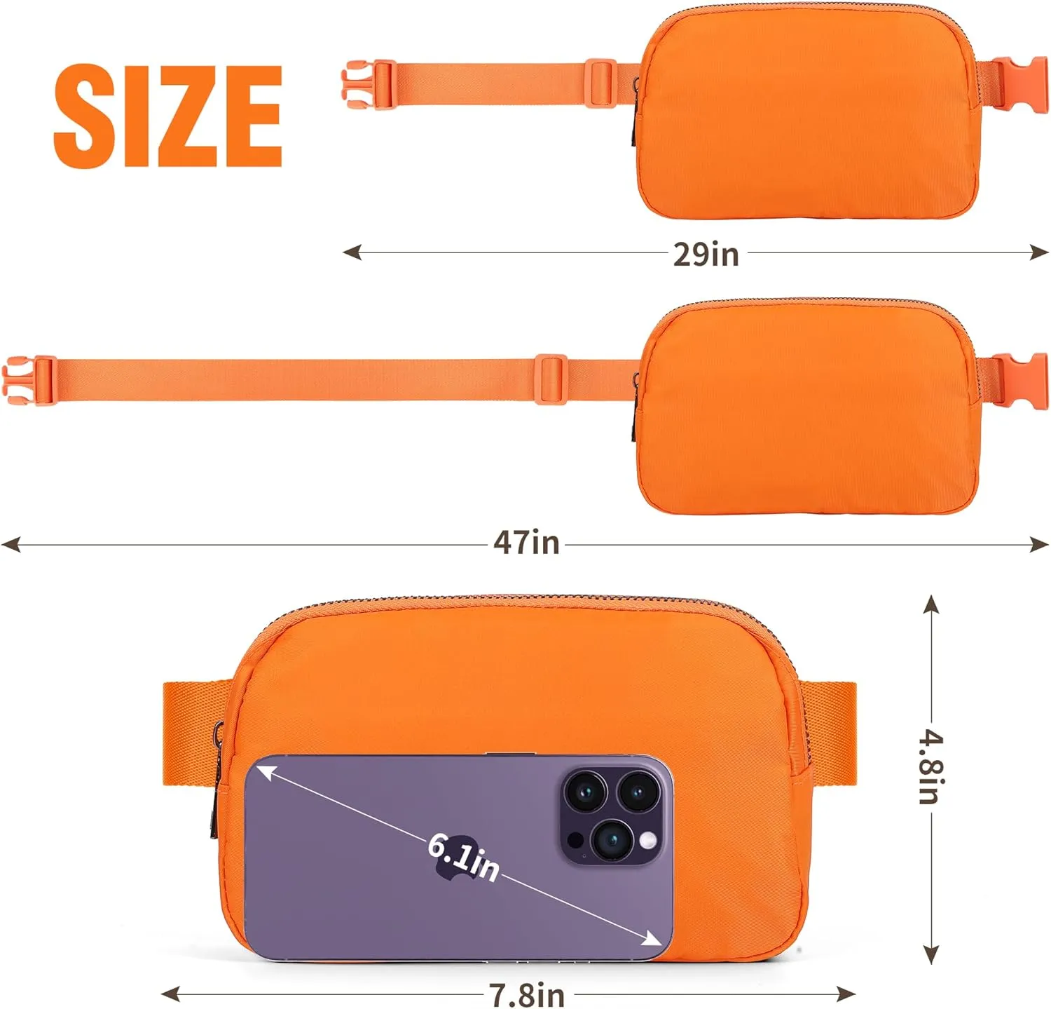 ZPN Mini Fanny Pack Orange Belt Bag for Women and Men, Fashionable Waterproof Waist Pack with Adjustable Strap for Traveling, Hiking, Jogging, Cycling